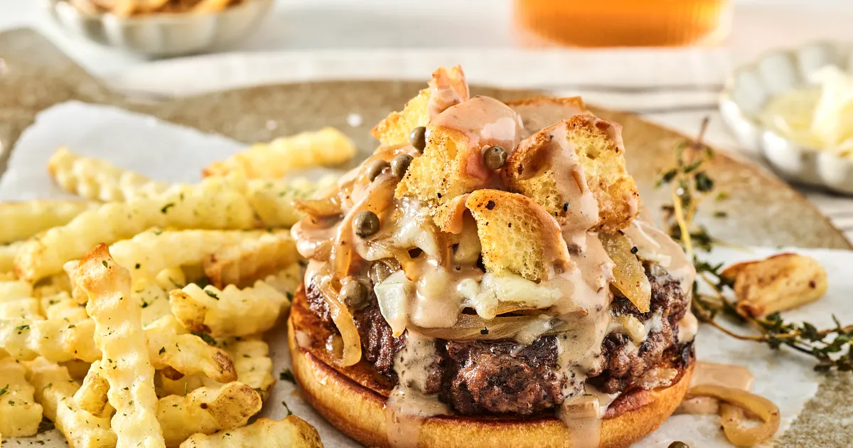 French Onion Open-Faced Burgers | Beef Loving Texans | Beef Loving Texans is your one-stop informati